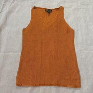 LAUREN RALPH LAUREN Sleeveless‎ Orange Tank Top Size XS Ribbed Texture Vest
